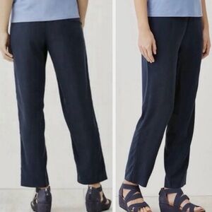 J. Jill Navy Love Linen Straight Leg Pull On Ankle Pants Navy S